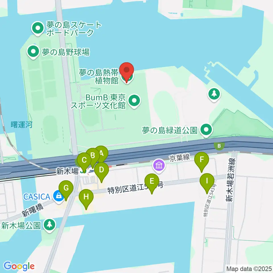 夢の島熱帯植物館周辺のコンビニエンスストア一覧地図