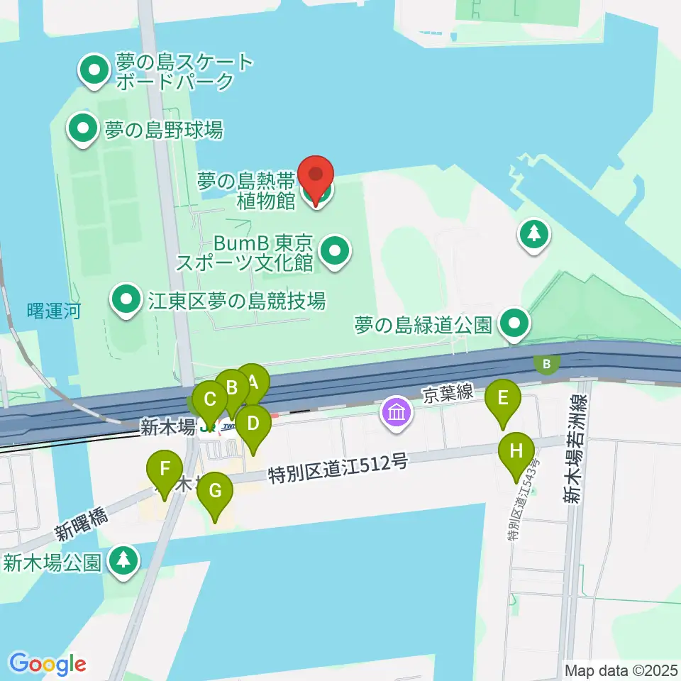 夢の島熱帯植物館周辺のコンビニエンスストア一覧地図