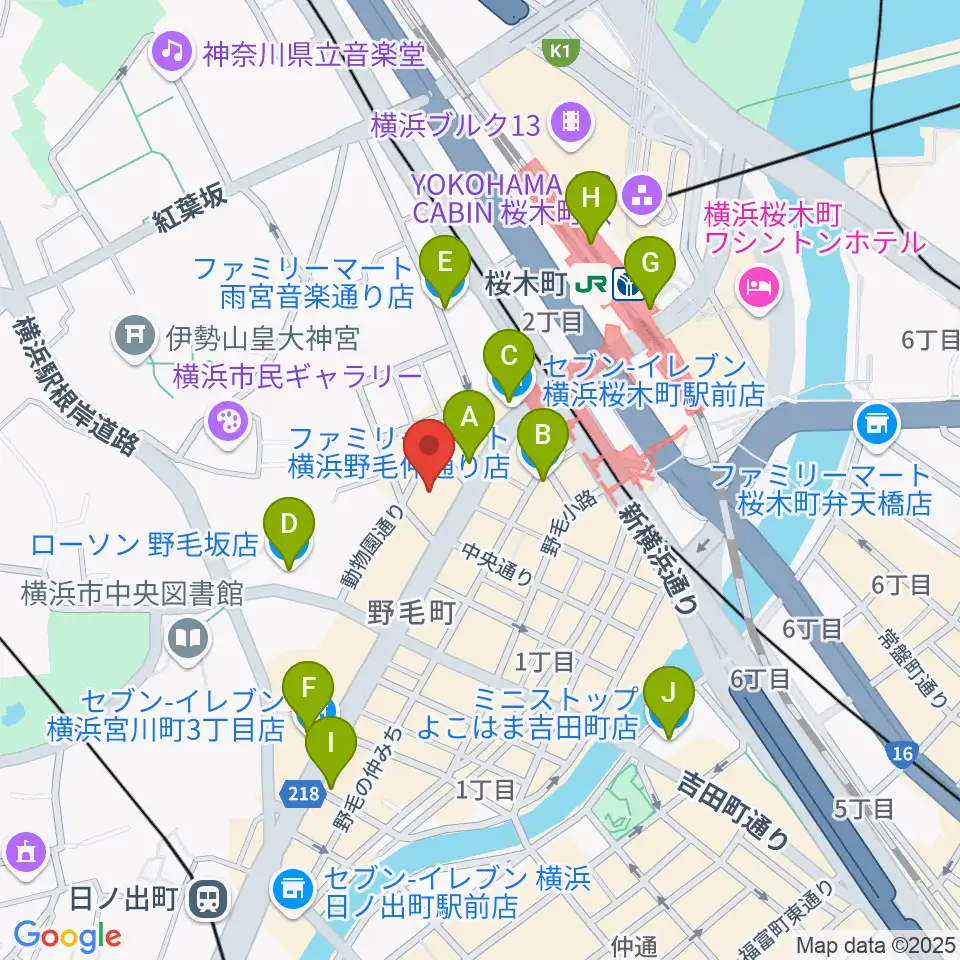 横浜にぎわい座周辺のコンビニエンスストア一覧地図