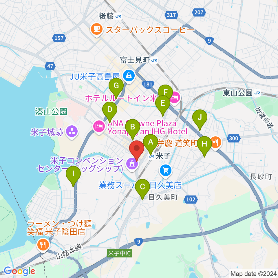 米子市文化ホール 練習室周辺のコンビニエンスストア一覧地図