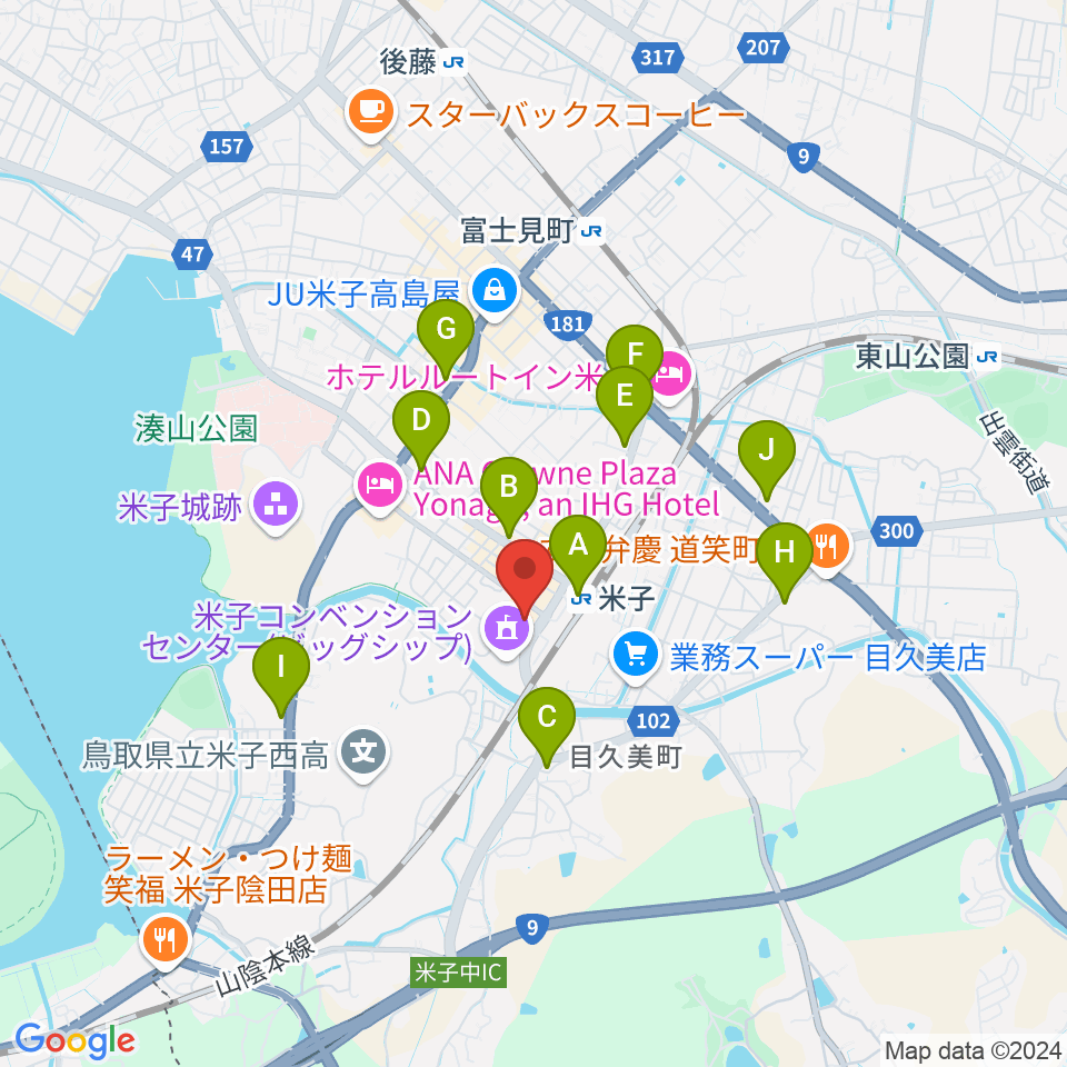 米子市文化ホール 練習室周辺のコンビニエンスストア一覧地図