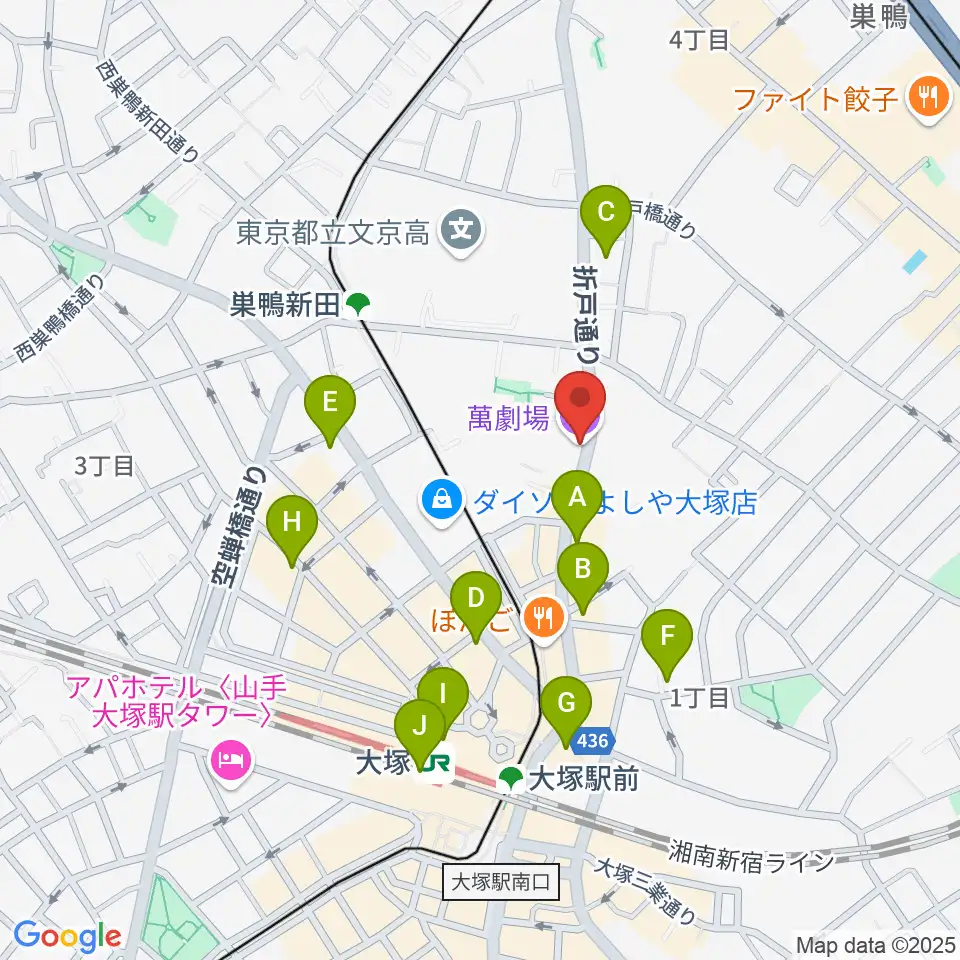 萬劇場周辺のコンビニエンスストア一覧地図