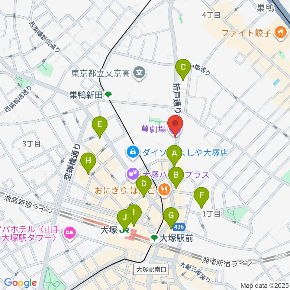 萬劇場周辺のコンビニエンスストア一覧地図