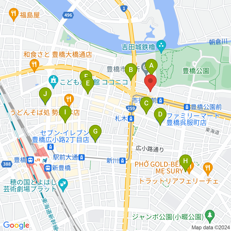 豊橋市公会堂周辺のコンビニエンスストア一覧地図