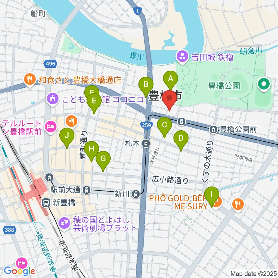 豊橋市公会堂周辺のコンビニエンスストア一覧地図
