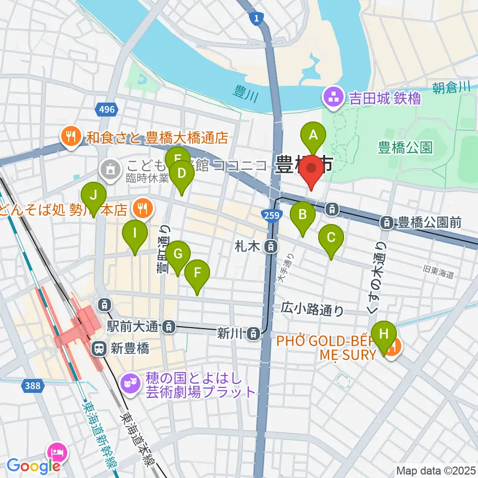 豊橋市公会堂周辺のコンビニエンスストア一覧地図