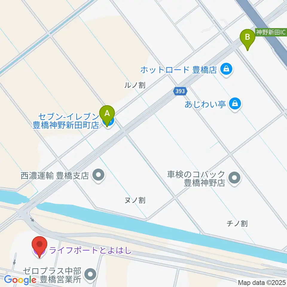 ライフポートとよはし周辺のコンビニエンスストア一覧地図