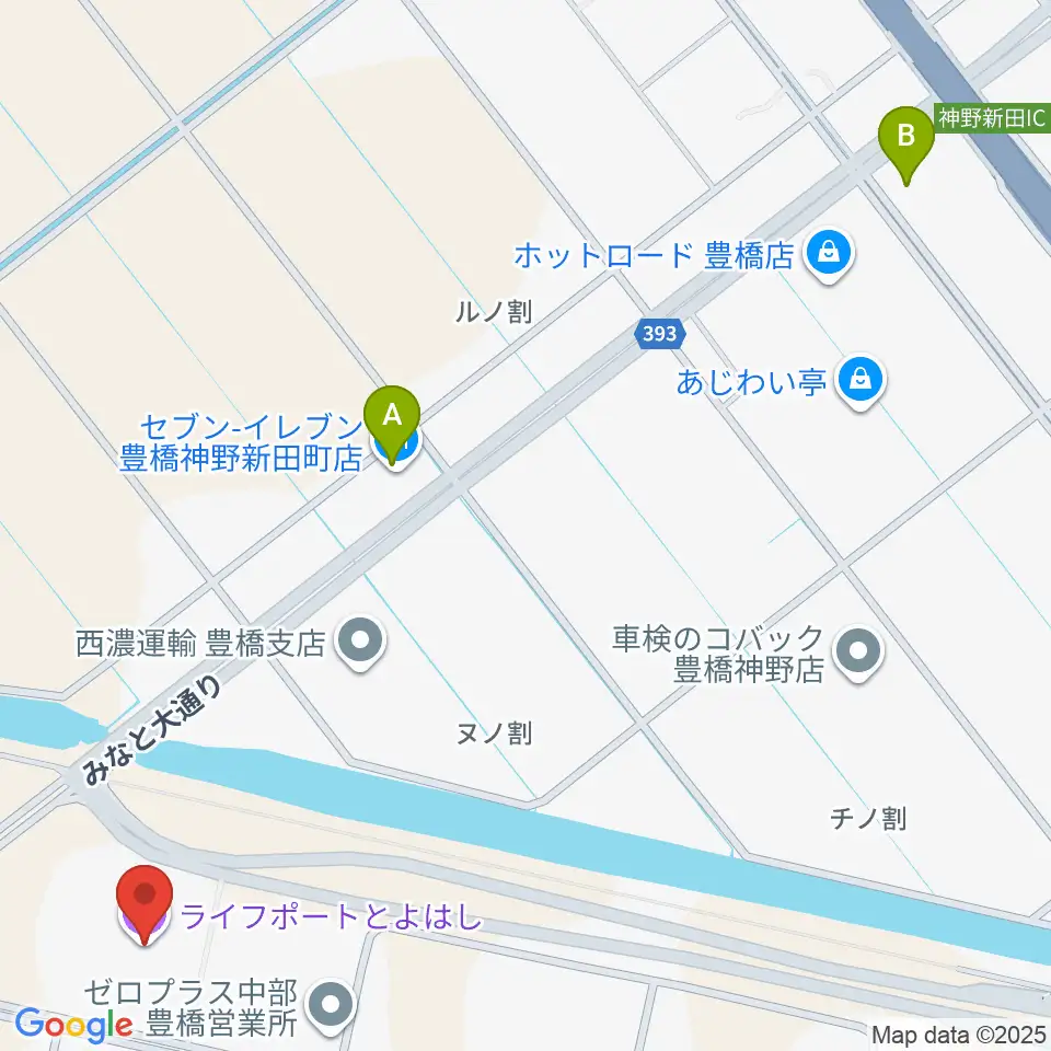 ライフポートとよはし周辺のコンビニエンスストア一覧地図