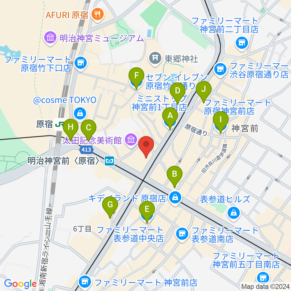 ラフォーレミュージアム原宿周辺のコンビニエンスストア一覧地図