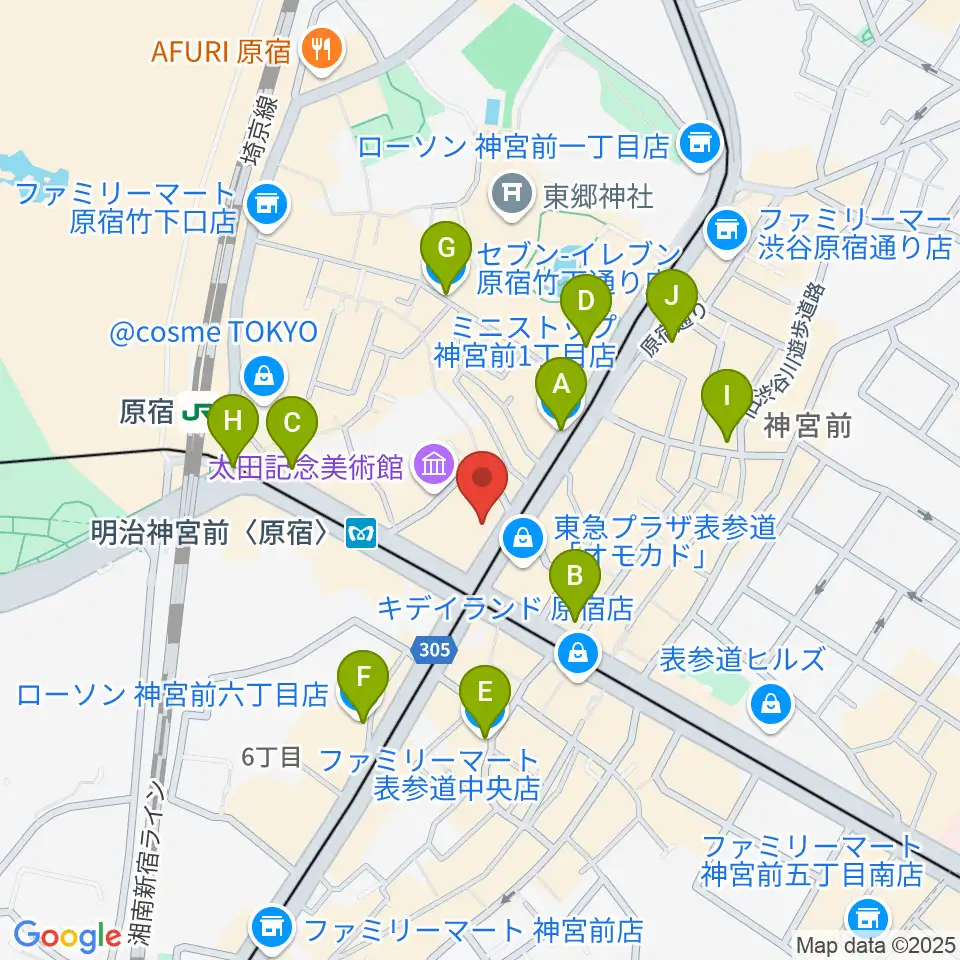 ラフォーレミュージアム原宿周辺のコンビニエンスストア一覧地図