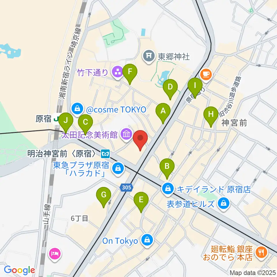 ラフォーレミュージアム原宿周辺のコンビニエンスストア一覧地図