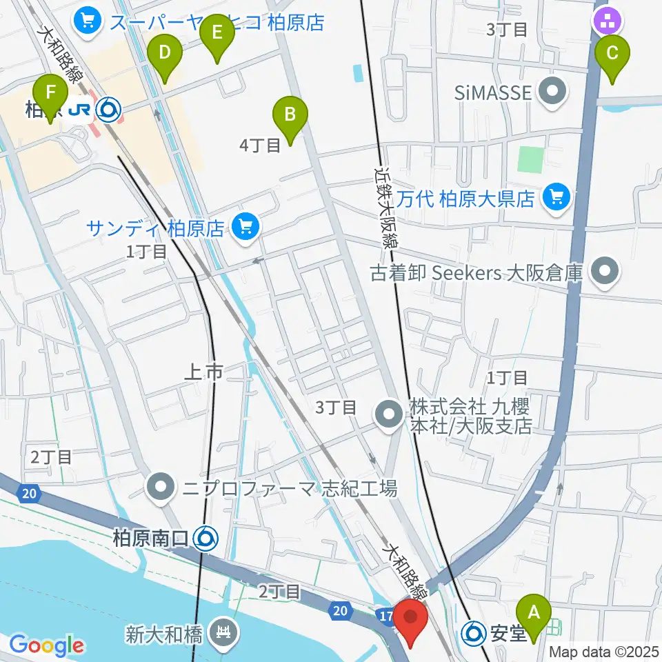リビエールホール 柏原市民文化会館周辺のコンビニエンスストア一覧地図