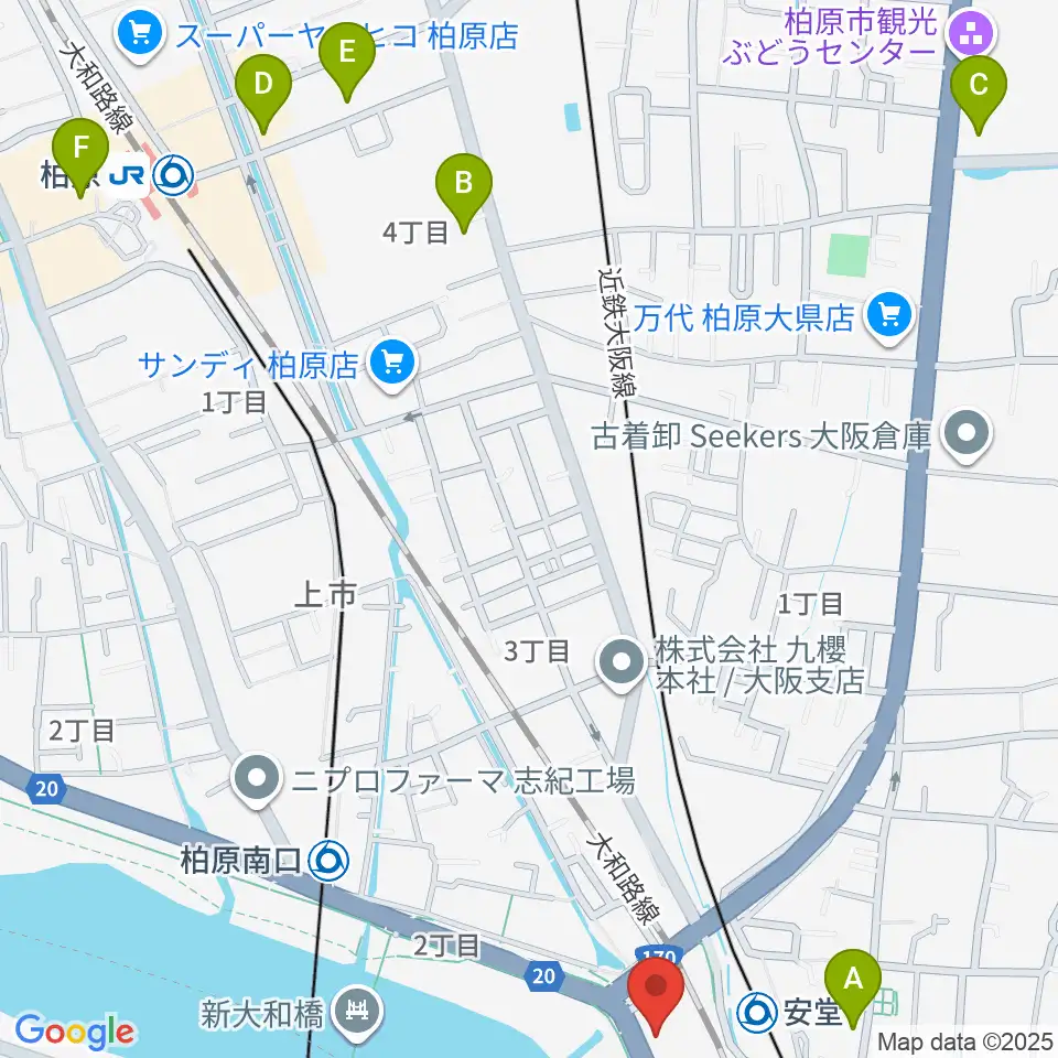 リビエールホール 柏原市民文化会館周辺のコンビニエンスストア一覧地図
