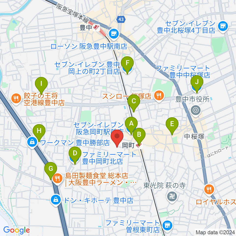 豊中市立伝統芸能館周辺のコンビニエンスストア一覧地図