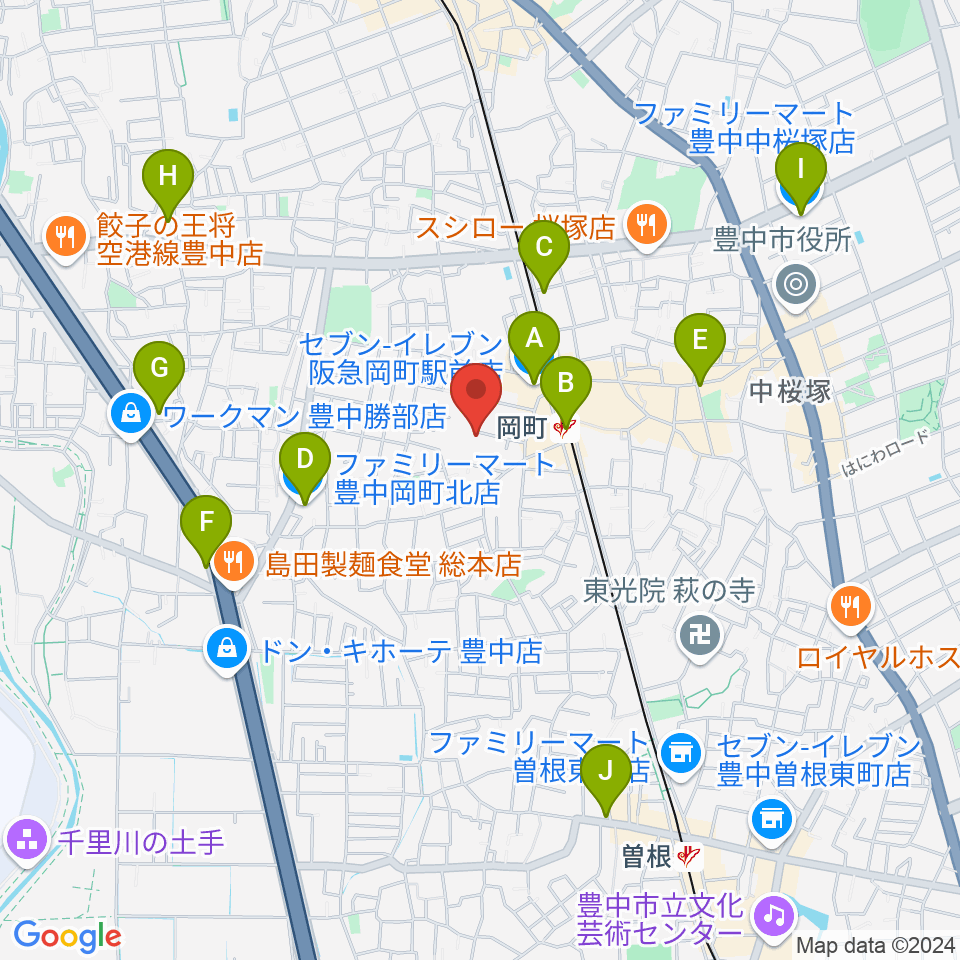 豊中市立伝統芸能館周辺のコンビニエンスストア一覧地図