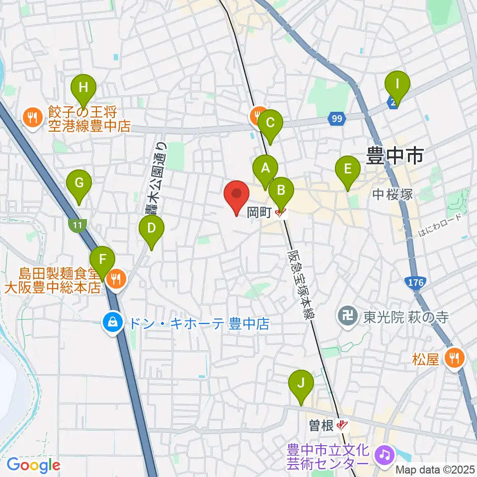 豊中市立伝統芸能館周辺のコンビニエンスストア一覧地図