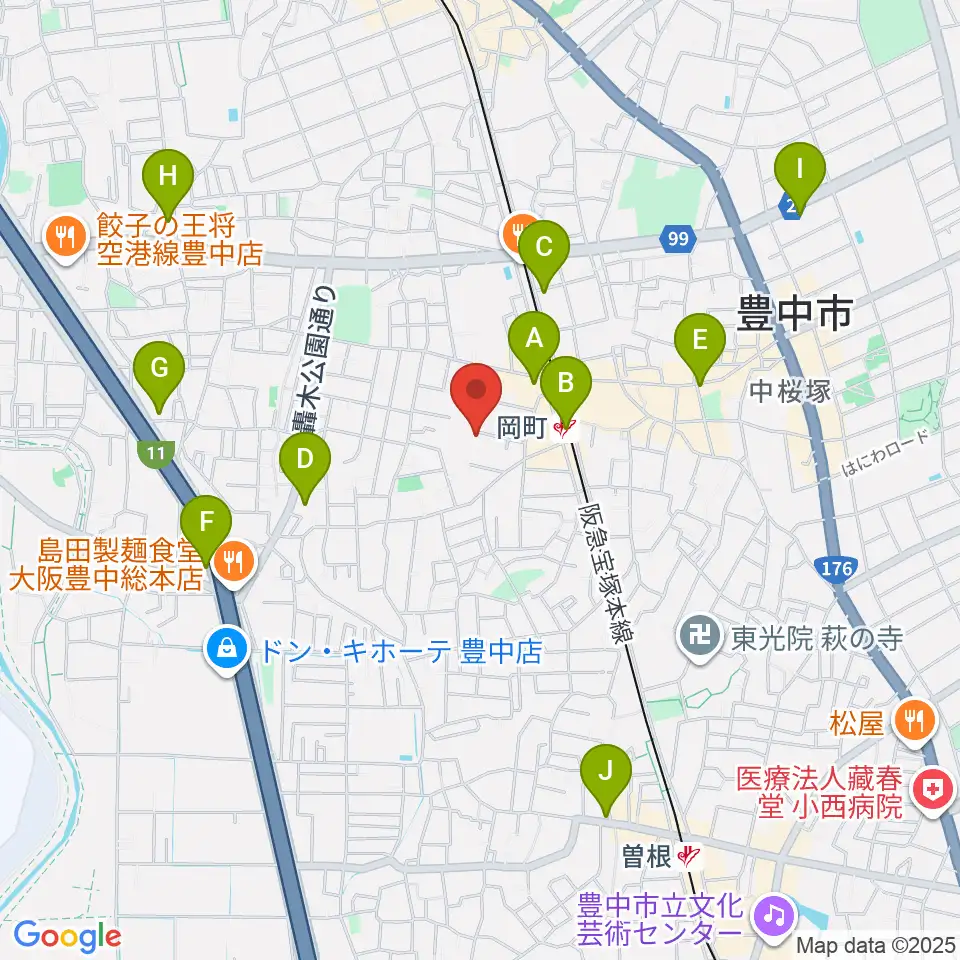 豊中市立伝統芸能館周辺のコンビニエンスストア一覧地図
