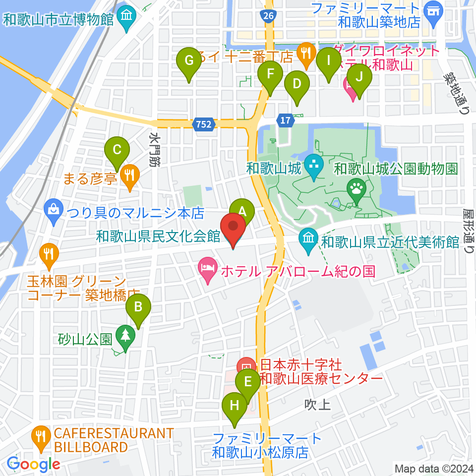 和歌山県民文化会館周辺のコンビニエンスストア一覧地図