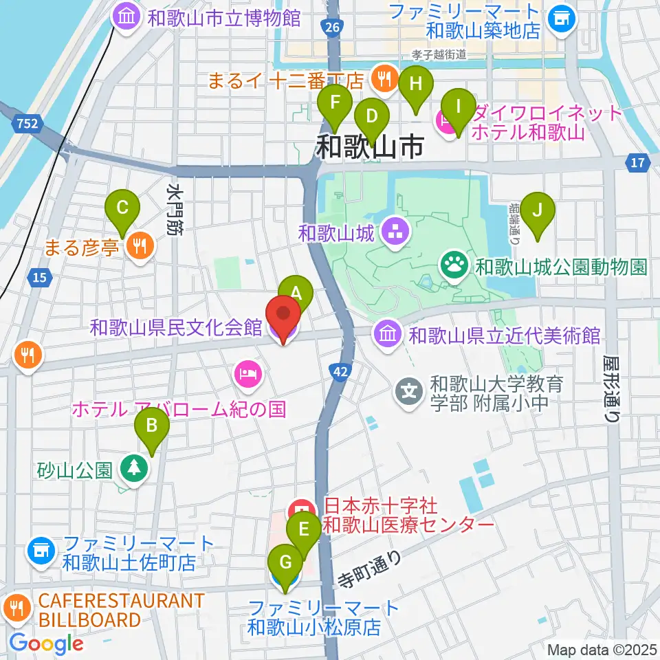 和歌山県民文化会館周辺のコンビニエンスストア一覧地図