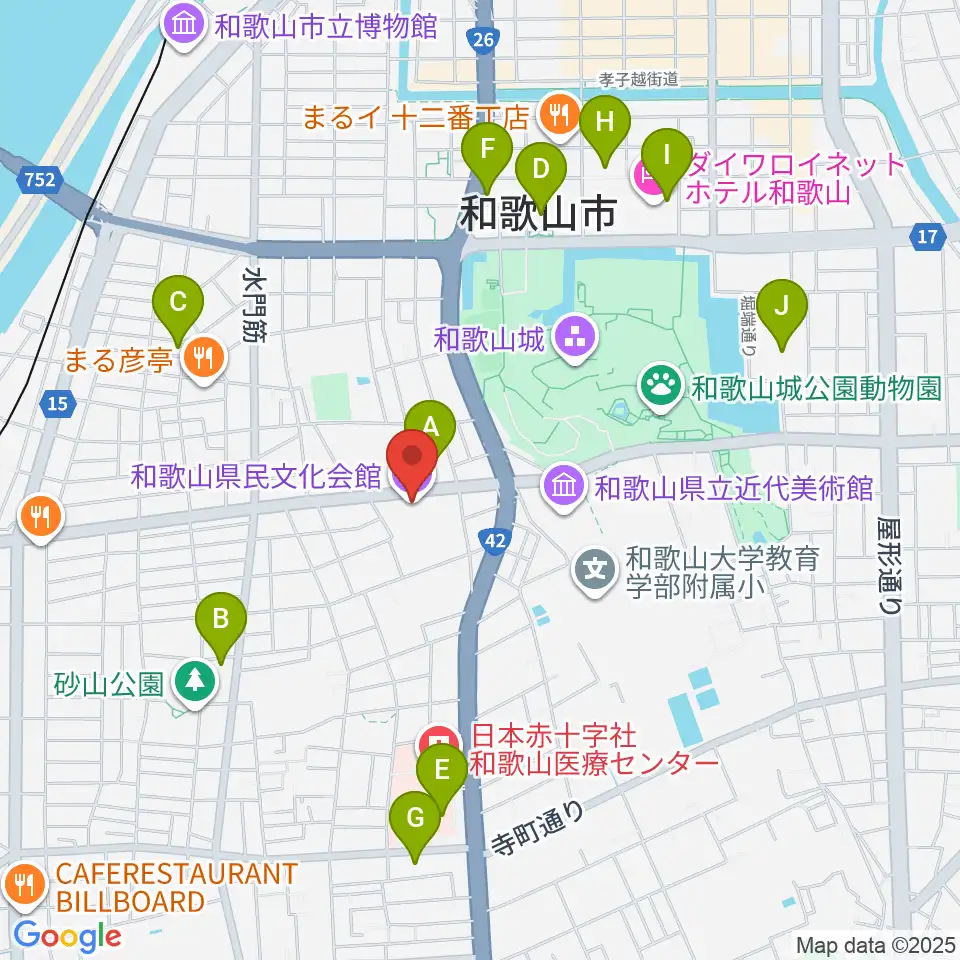 和歌山県民文化会館周辺のコンビニエンスストア一覧地図