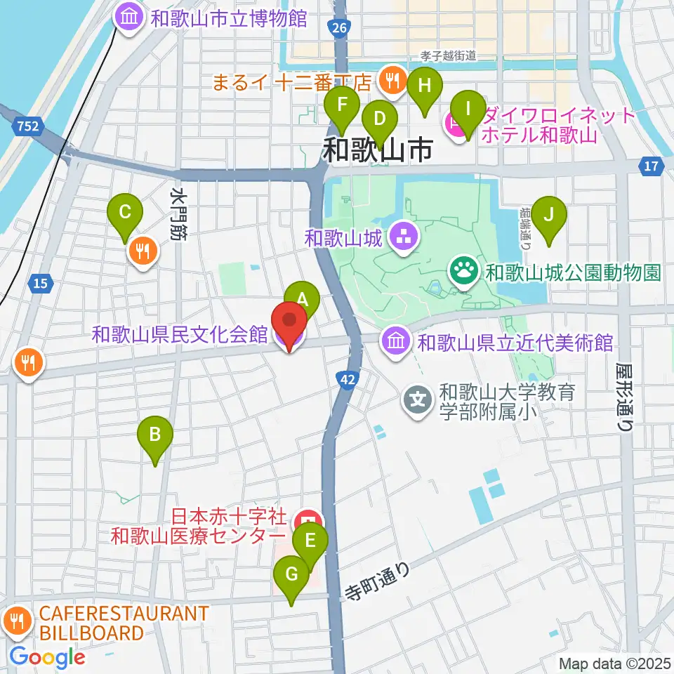 和歌山県民文化会館周辺のコンビニエンスストア一覧地図
