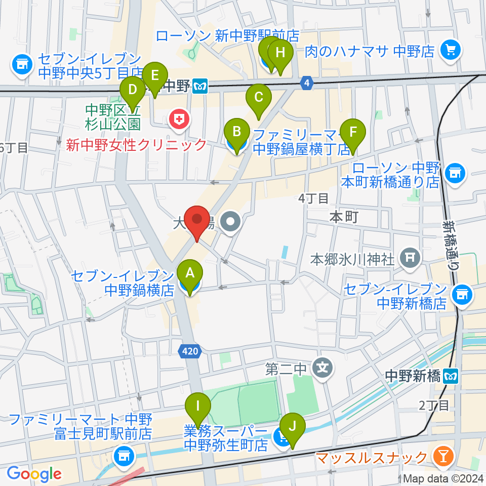 新中野ワニズホール周辺のコンビニエンスストア一覧地図