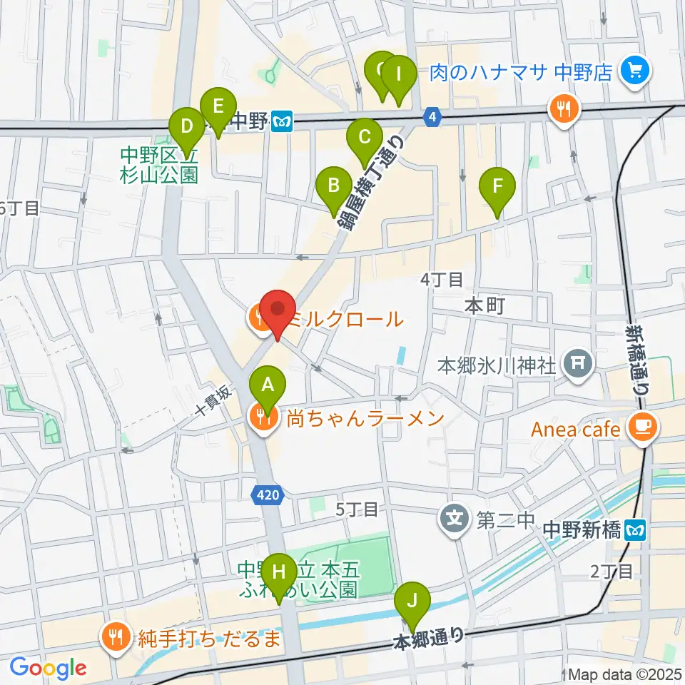 新中野ワニズホール周辺のコンビニエンスストア一覧地図
