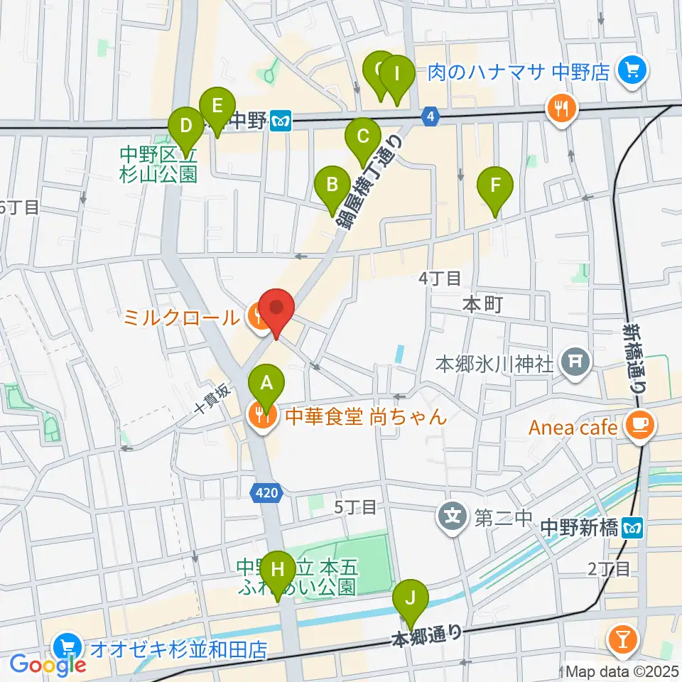 新中野ワニズホール周辺のコンビニエンスストア一覧地図