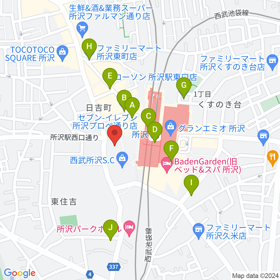 所沢YTJホール周辺のコンビニエンスストア一覧地図