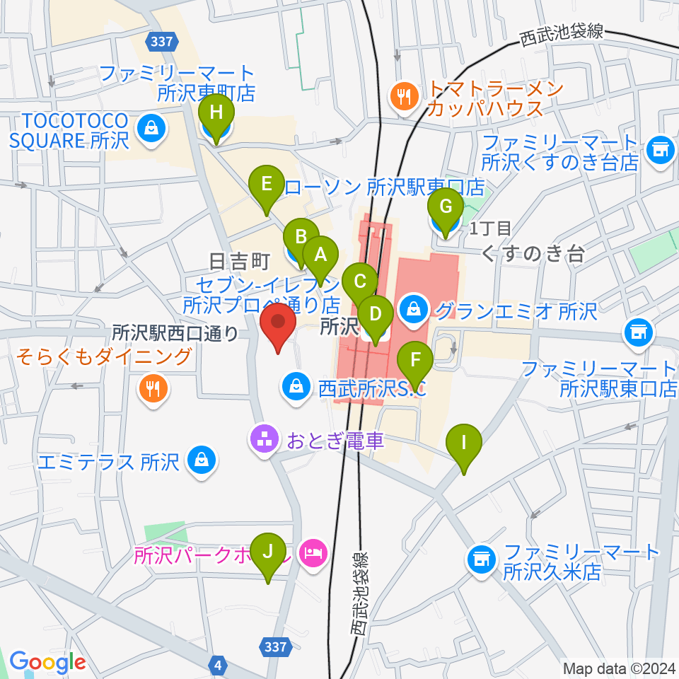 所沢YTJホール周辺のコンビニエンスストア一覧地図