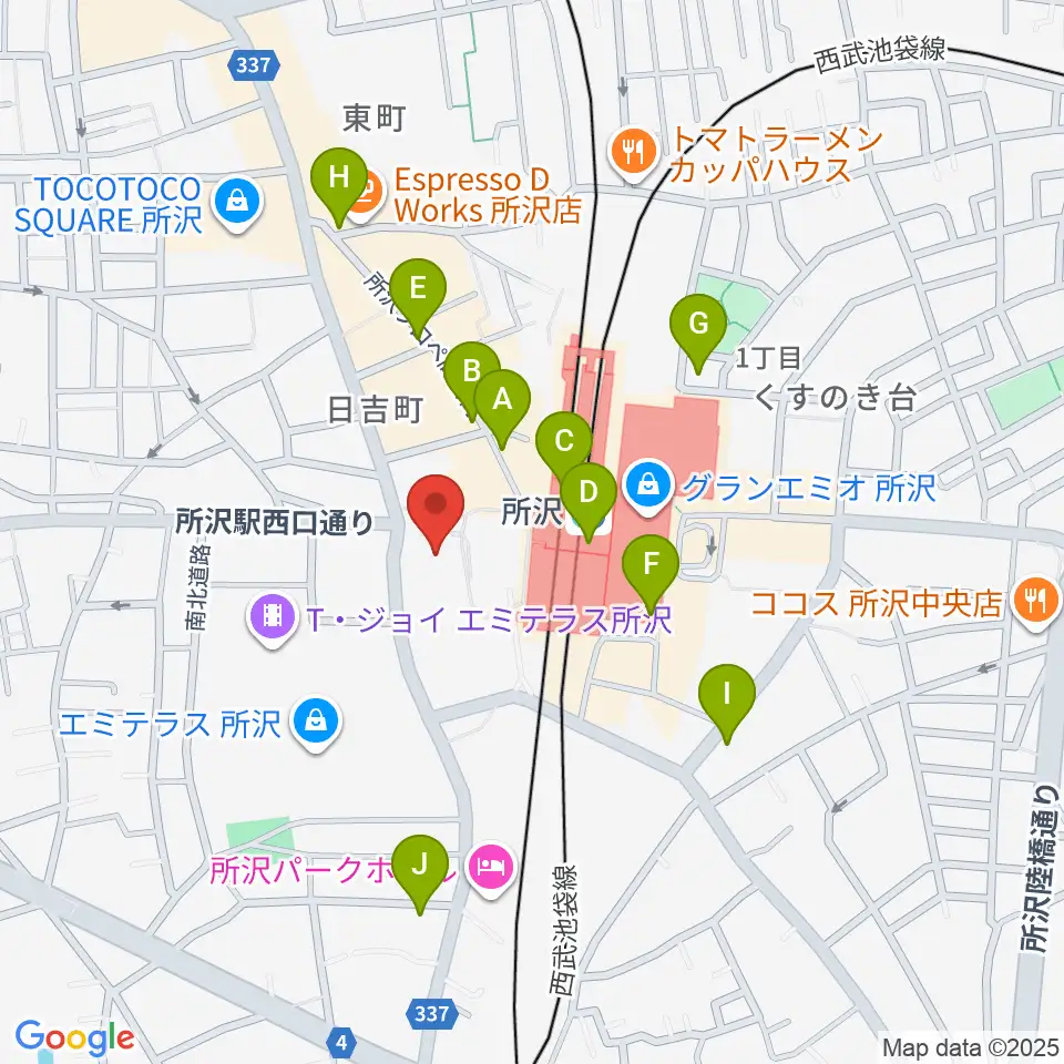 所沢YTJホール周辺のコンビニエンスストア一覧地図