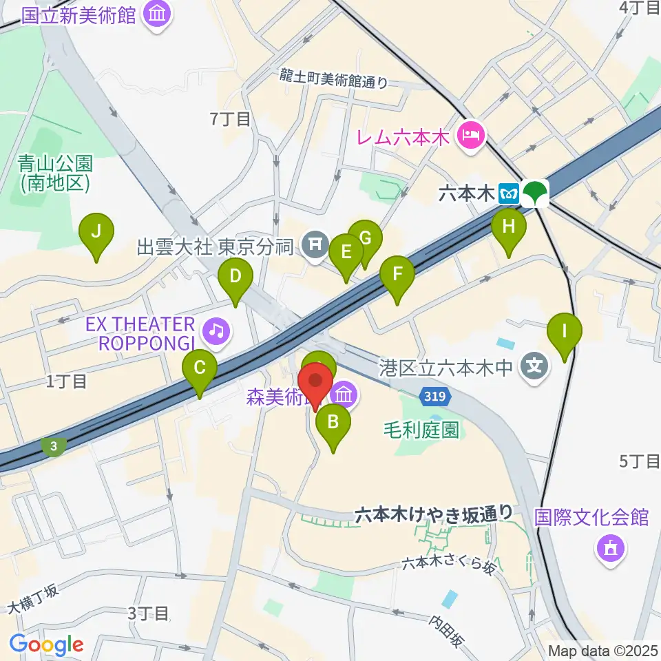 六本木アカデミーヒルズ周辺のコンビニエンスストア一覧地図