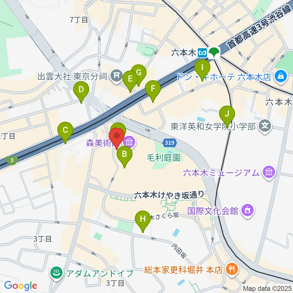 六本木アカデミーヒルズ周辺のコンビニエンスストア一覧地図