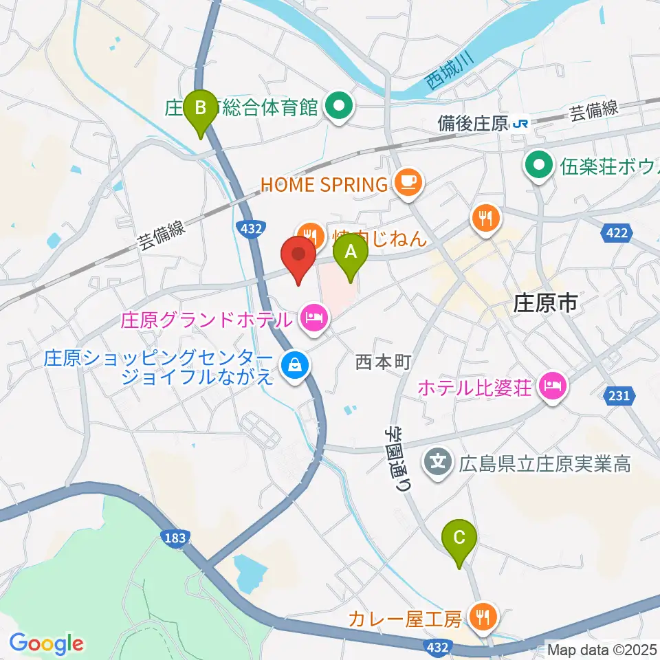 庄原市民会館周辺のコンビニエンスストア一覧地図