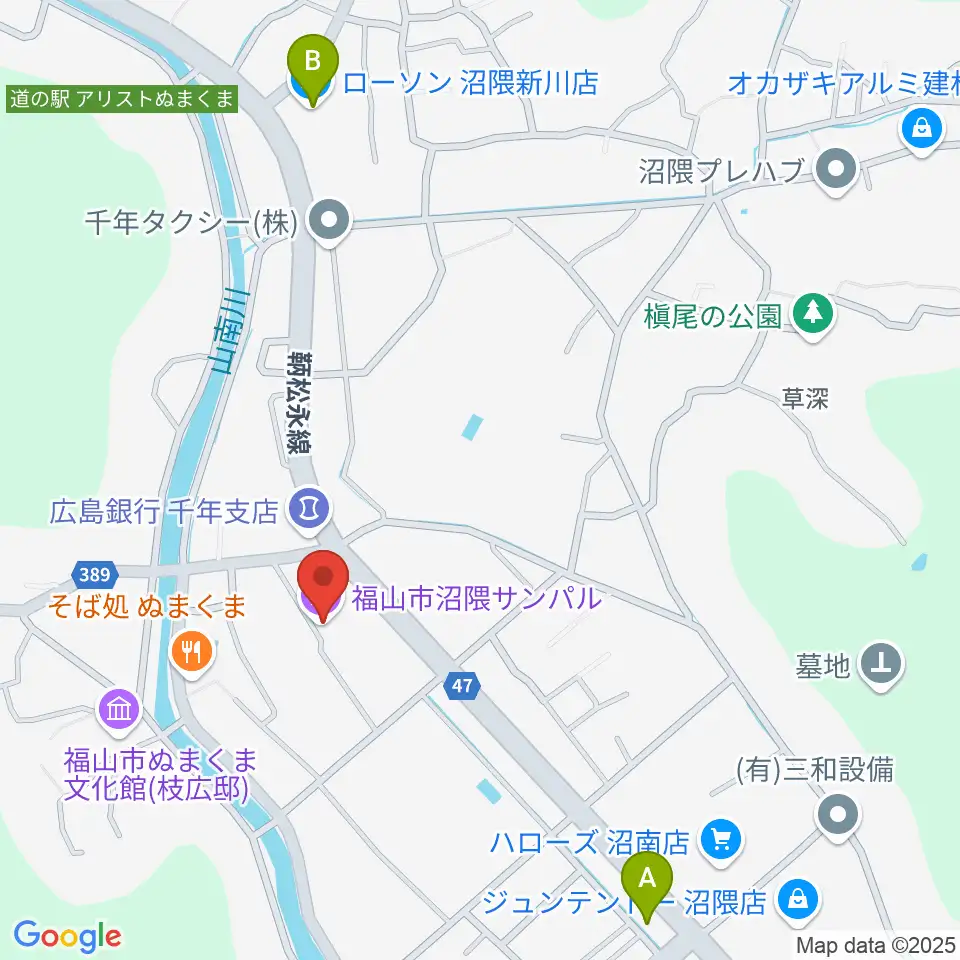 福山市沼隈サンパル周辺のコンビニエンスストア一覧地図