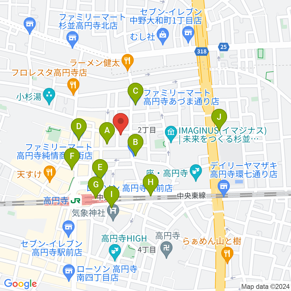 高円寺スタジオ・コヤーマ周辺のコンビニエンスストア一覧地図