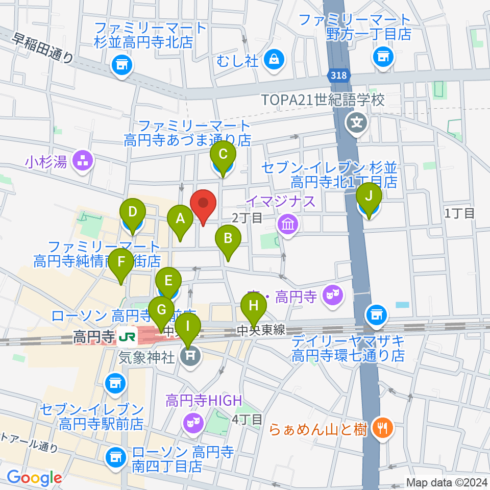 高円寺スタジオ・コヤーマ周辺のコンビニエンスストア一覧地図