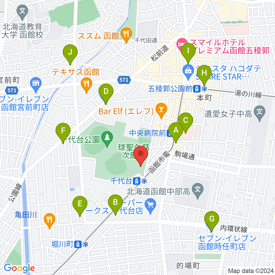 函館市青年センター周辺のコンビニエンスストア一覧地図