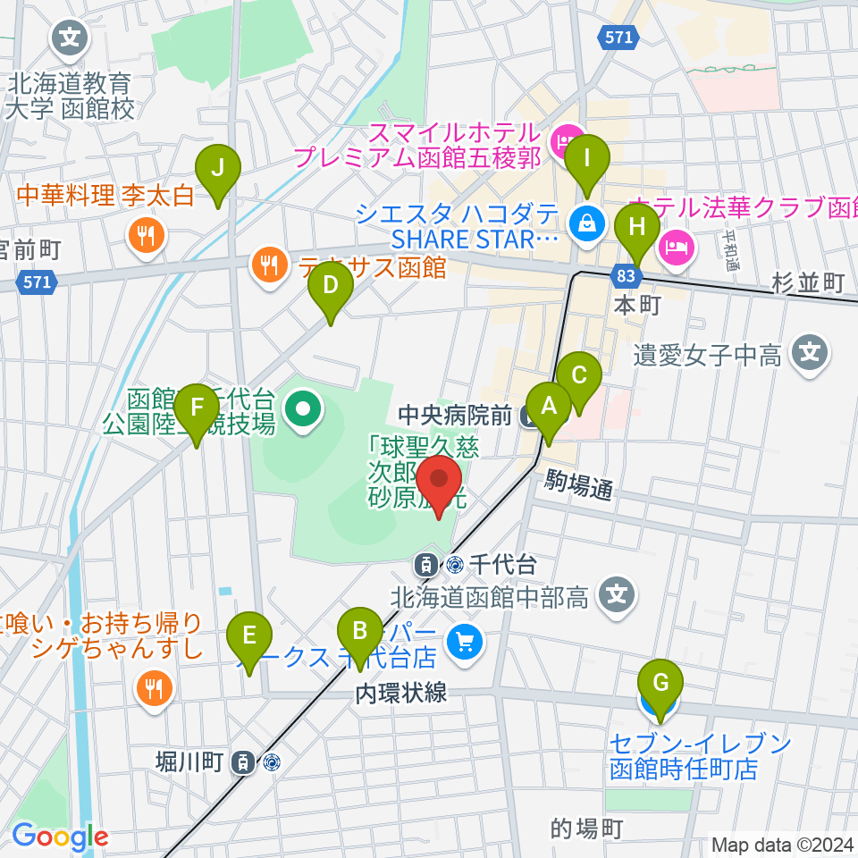 函館市青年センター周辺のコンビニエンスストア一覧地図