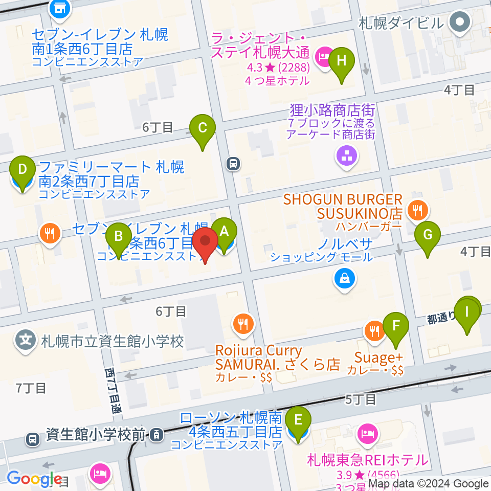 ムジカホールカフェ周辺のコンビニエンスストア一覧地図