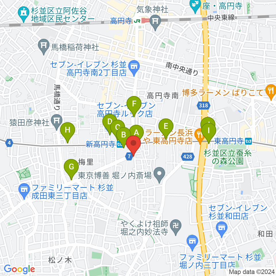 新高円寺カナデミア周辺のコンビニエンスストア一覧地図