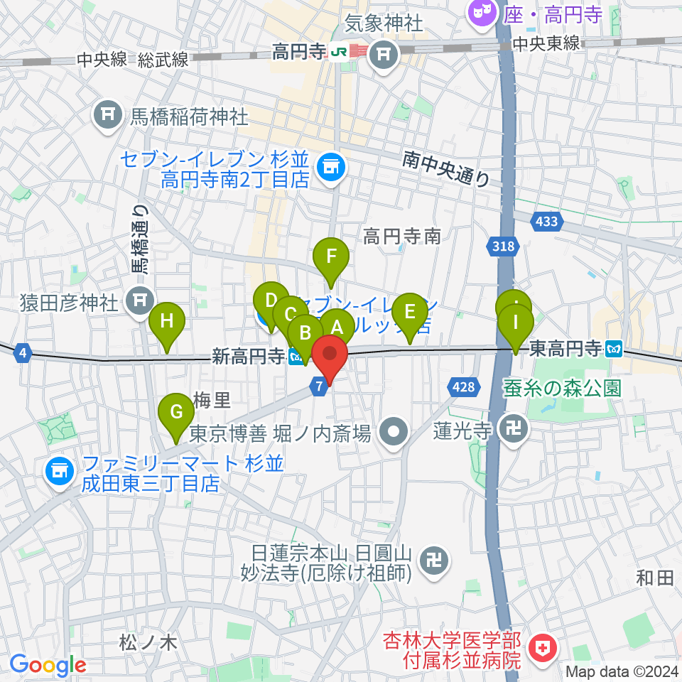 新高円寺カナデミア周辺のコンビニエンスストア一覧地図