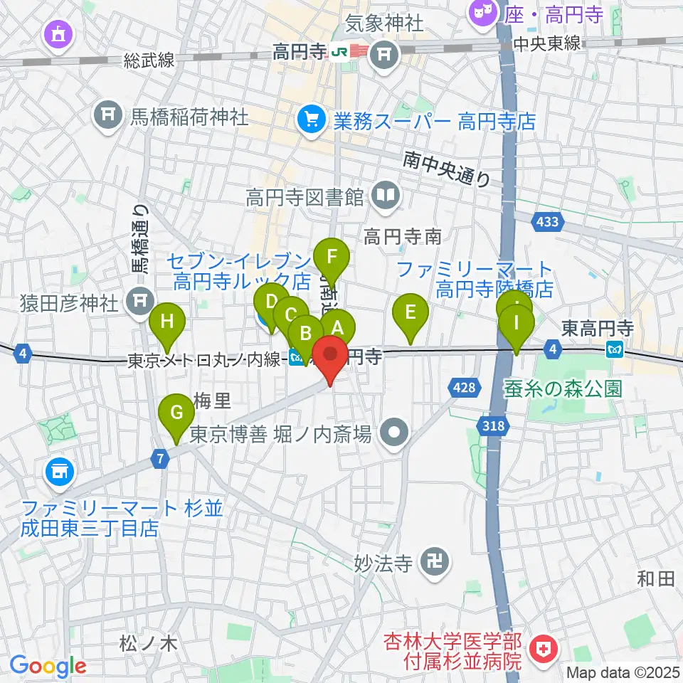 新高円寺カナデミア周辺のコンビニエンスストア一覧地図
