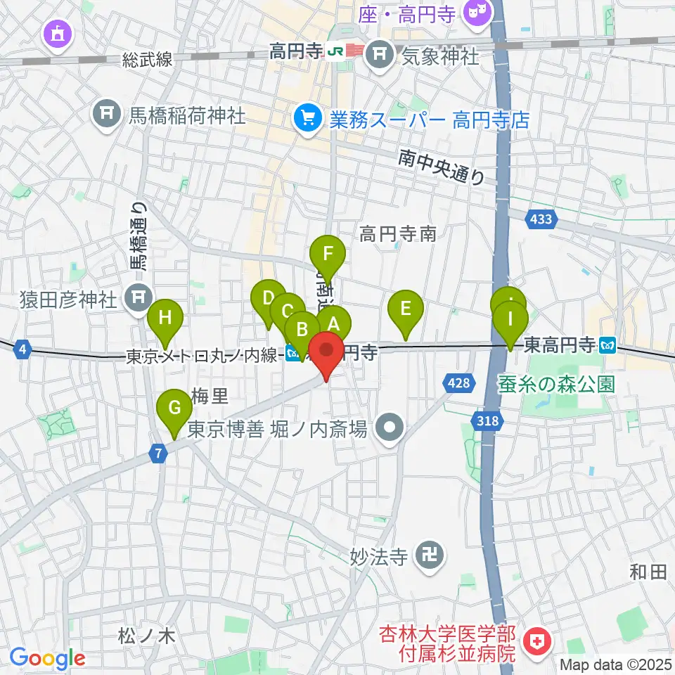 新高円寺カナデミア周辺のコンビニエンスストア一覧地図