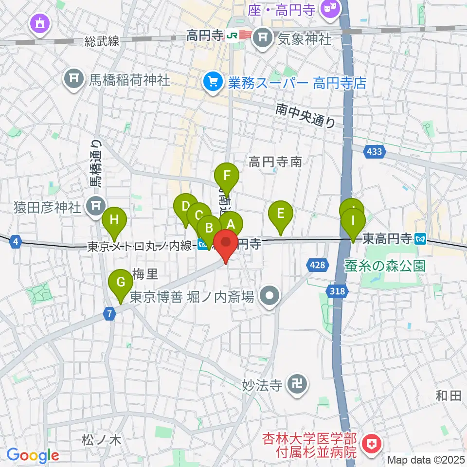 新高円寺カナデミア周辺のコンビニエンスストア一覧地図