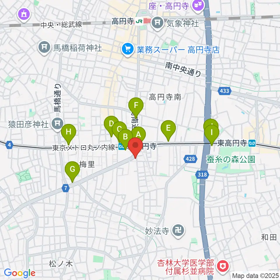 新高円寺カナデミア周辺のコンビニエンスストア一覧地図