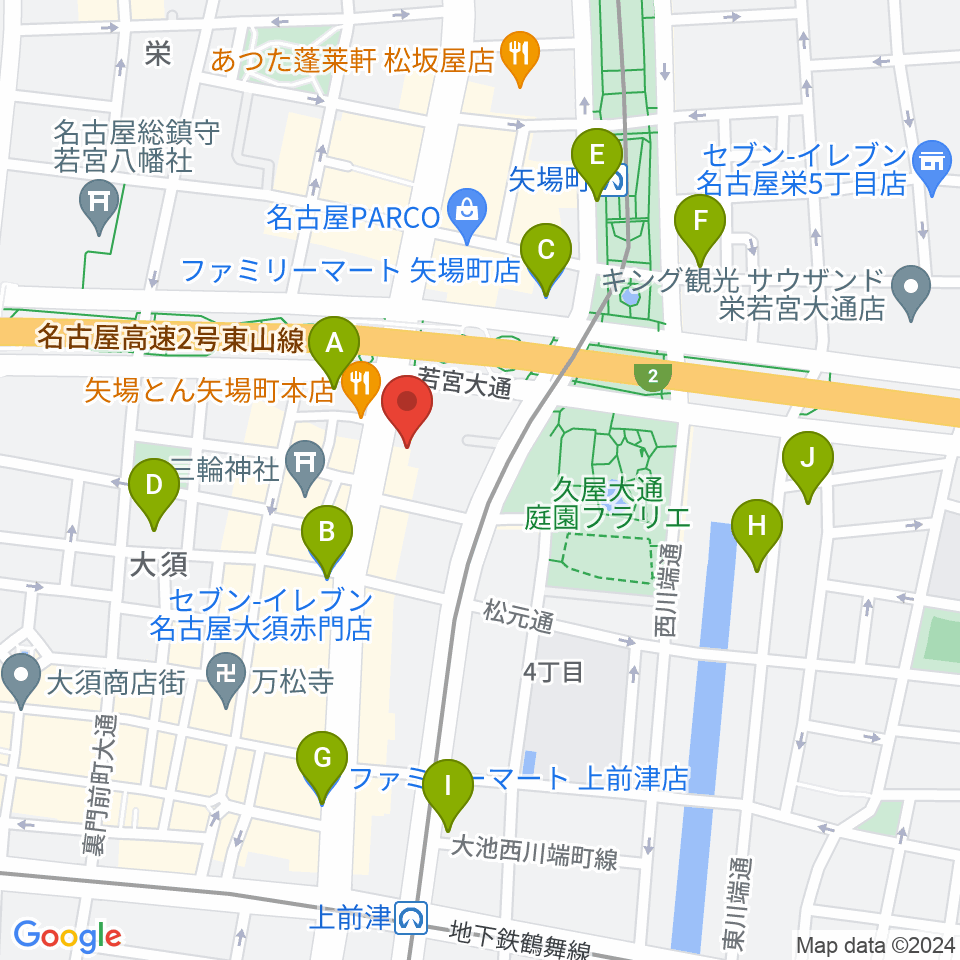 名古屋大須RAD HALL周辺のコンビニエンスストア一覧地図