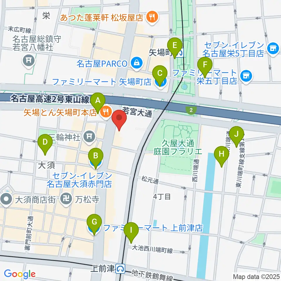 名古屋大須RAD HALL周辺のコンビニエンスストア一覧地図
