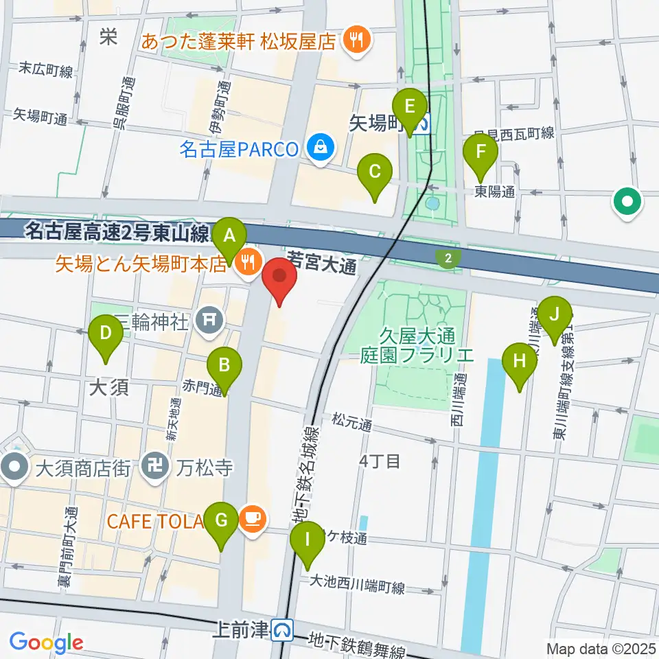 名古屋大須RAD HALL周辺のコンビニエンスストア一覧地図