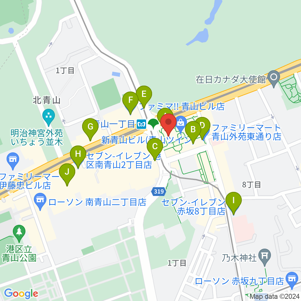 NHK文化センター 青山教室周辺のコンビニエンスストア一覧地図